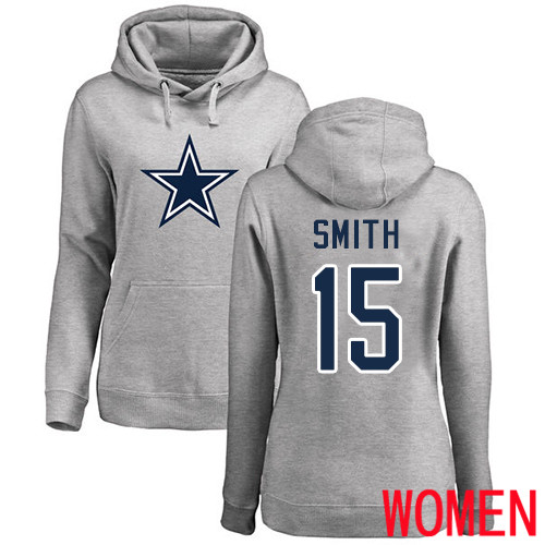 Women Dallas Cowboys Ash Devin Smith Name and Number Logo #15 Pullover NFL Hoodie Sweatshirts